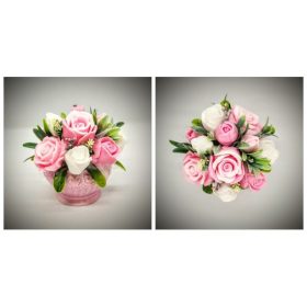   Szappanvirág  csokor - rózsaszín rózsacsokor - kis rózsaszín kaspóban 