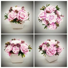   Szappanvirág - rózsaszín szappancsokor - fehér kocka kaspóban - 2.