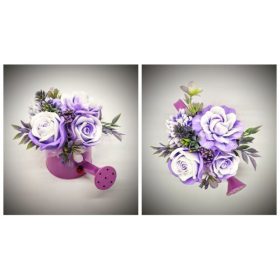   Szappanvirág  csokor - lila csokor - lila locsolókannában - kis méret