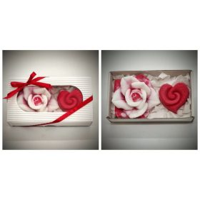   Szappan - fehér-piros rózsa - szivecskével - díszdobozban