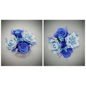   Szappanvirág  csokor - Kék virágcsokor - kis fehér kaspóban