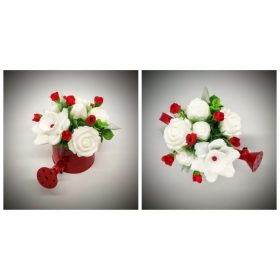   Szappanvirág  csokor - fehér csokor - piros locsolókannában - kis méret