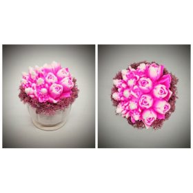  Szappanvirág  csokor - pink tulipán csokor  - kis kehely kaspóban