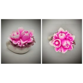   Szappanvirág csokor - pink tulipán csokor - kicsi fehér kagyló kaspóban