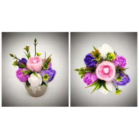   Szappanvirág  csokor - lila vegyes tulipán csokor  - kis pezsgő kaspóban - 2.