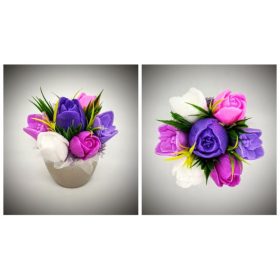   Szappanvirág  csokor - lila vegyes tulipán csokor  - kis pezsgő kaspóban - 3.