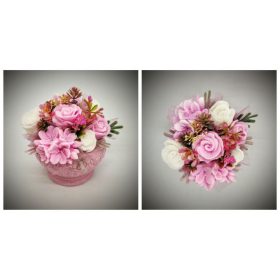   Szappanvirág csokor - rózsaszín csokor - kis rózsaszín kaspóban