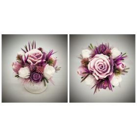   Szappanvirág csokor - mályva színű csokor - kis fehér kehely kaspóban - 2.