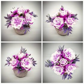 Szappanvirág  csokor - fukszia csokor - kőkaspóban - 1.