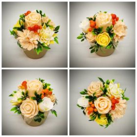   Szappanvirág  csokor - barack csokor - arany kis kaspóban -1.