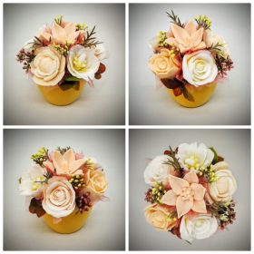   Szappanvirág  csokor - barack csokor - sárga kis kaspóban -2.