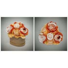   Szappanvirág  csokor - Narancs csokor - bézs szívalakú dobozban