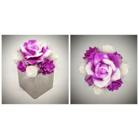   Szappanvirág  csokor - fukszia rózsa csokor - ezüst kocka kaspóban