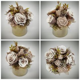   Szappanvirág  csokor - Barna szappanvirág csokor - arany kör kaspóban