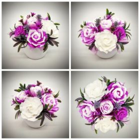   Szappanvirág  csokor - fukszia- fehér szappanvirág csokor - fehér kaspóban - 1.