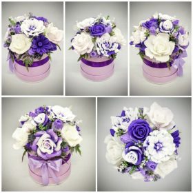   Szappanvirág csokor - nagy - lila szappancsokor - lila boxban