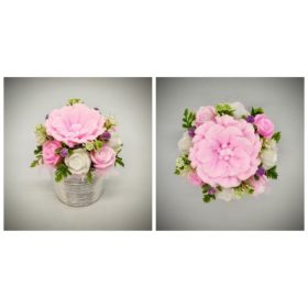   Szappanvirág  csokor - rózsaszín szappanvirág csokor - ezüst kis kaspóban - 1.