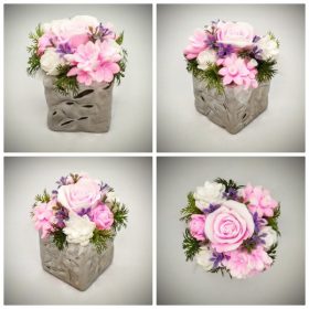   Szappanvirág  csokor - rózsaszín szappanvirág csokor - ezüst kocka kaspóban 