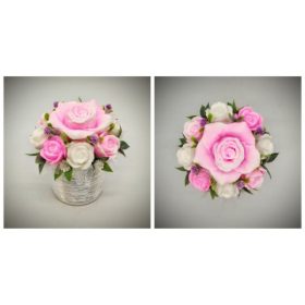   Szappanvirág  csokor - rózsaszín szappanvirág csokor - ezüst kis kaspóban - 2.