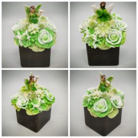   Szappanvirág  csokor - zöld tündér szappanvirág csokor - fekete kocka kaspóban