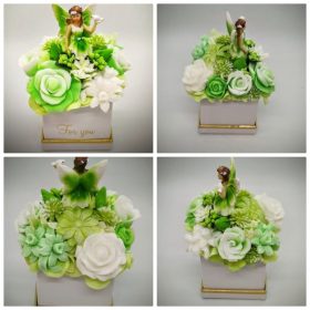   Szappanvirág  csokor - zöld tündér szappanvirág csokor - fehér kocka dobozban