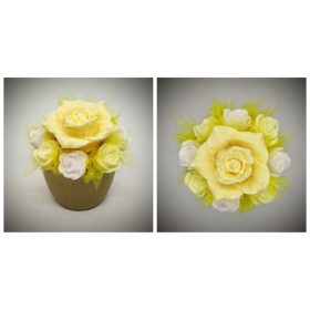   Szappanvirág  csokor - sárga rózsa csokor - arany kis kaspóban -1.