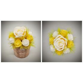   Szappanvirág  csokor - sárga rózsa csokor - rosegold kis kaspóban -2.