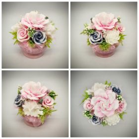   Szappanvirág  csokor - Rózsaszín-szürke szappanvirág csokor - rózsaszín kis kaspóban - 1.