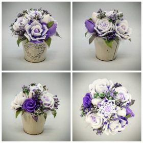   Szappanvirág csokor - Lila szappanvirág csokor - fém vödörben