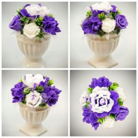   Szappanvirág csokor - Lila szappanvirág csokor - fehér kehely kaspóban