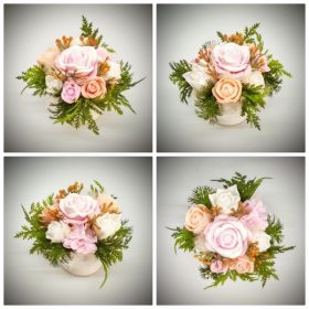   Szappanvirág  csokor - rózsaszín-barack szappanvirág csokor - kis fehér kaspóban - 2.