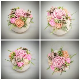   Szappanvirág  csokor - rózsaszín-barack szappanvirág csokor - kis fehér kaspóban - 3.