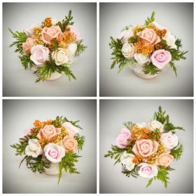   Szappanvirág  csokor - rózsaszín-barack szappanvirág csokor - kis fehér kaspóban - 4.