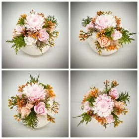   Szappanvirág  csokor - rózsaszín-barack szappanvirág csokor - kis fehér kaspóban - 5.