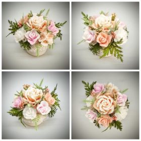   Szappanvirág  csokor - rózsaszín-barack szappanvirág csokor - kis fehér kaspóban - 6.