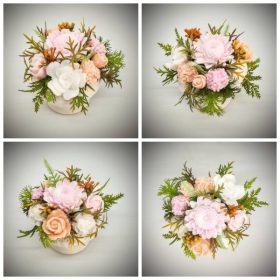   Szappanvirág  csokor - rózsaszín-barack szappanvirág csokor - kis fehér kaspóban - 7.