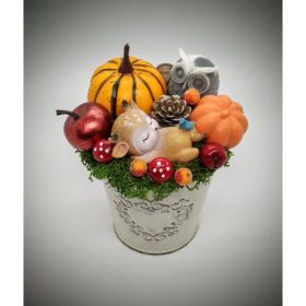   Szappanvirág csokor - Őszi csokor - őzikével - fém kaspóban