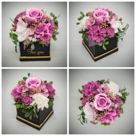   Szappanvirág csokor - rózsaszín-mályvás szappanvirág csokor - fekete kocka dobozban - 9.