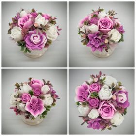   Szappanvirág csokor - lilás-mályvás szappanvirág csokor - fehér kaspóban - 3.