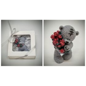   Szappan - szürke maci - piros virággal -  díszdobozban - 3.