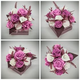   Szappanvirág csokor - lilás-mályvás szappanvirág csokor - lilás kocka dobozban - 6.