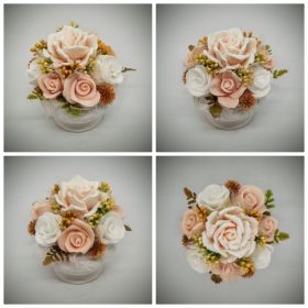   Szappanvirág csokor - kis barack-szappanvirág csokor - fehér kis kaspóban