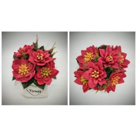   Szappanvirág csokor - karácsonyi - piros mikulás virággal - fehér kocka kaspóban