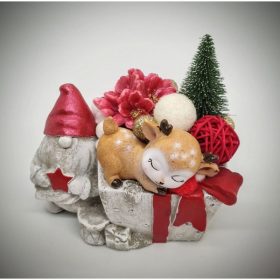   Szappanvirág - karácsonyi csokor - őzike - piros csillagot tartó manós kaspóban - zöld fenyővel - 3.