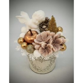   Szappanvirág angyalka - barna virággal - kicsi fém kaspóban - 2.