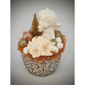   Szappanvirág angyalka - barack virággal - kis kőkaspóban - 3.