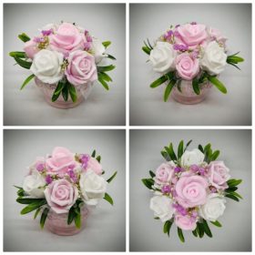   Szappanvirág csokor - kis rózsaszín -fehér rózsás - szappanvirág csokor - rózsaszín kis kaspóban - 1.