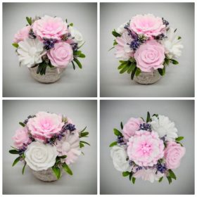   Szappanvirág csokor - rózsaszín-fehér szappanvirág csokor - kőkaspóban - 2.