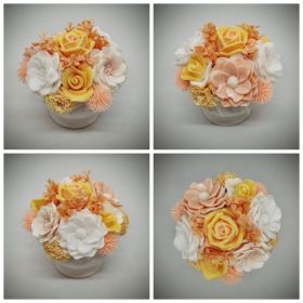   Szappanvirág csokor - barack-sárga szappanvirág csokor - fehér kis kaspóban