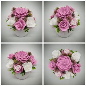   Szappanvirág csokor - rózsaszín-mályvás szappanvirág csokor - kis fehér kaspóban - 2.